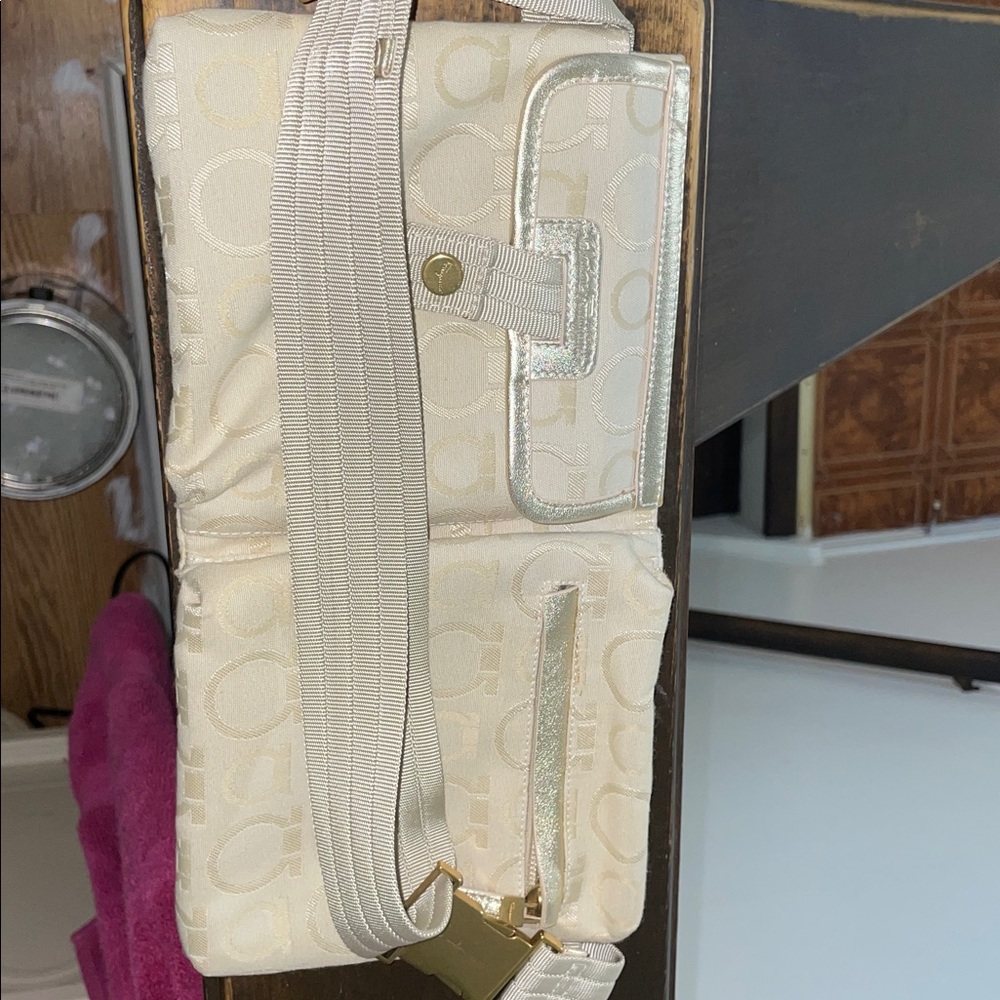 Auth Salvatore Ferragamo RARE Waist Belt Bag Canvas Fanny Pack Off White